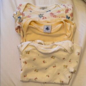 Petit Bateau Yellow & Floral Baby Long Sleeve bodysuits - 3 Pack